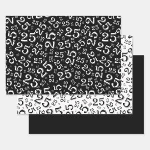 25th Birthday Black & White Number Pattern 25 Wrapping Paper Sheet