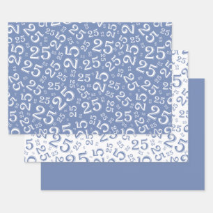 25th Birthday Blue & White Number Pattern 25 Wrapping Paper Sheet