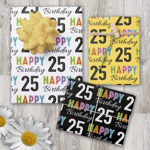 25th Birthday Bold Colourful Retro Wrapping Paper Sheet