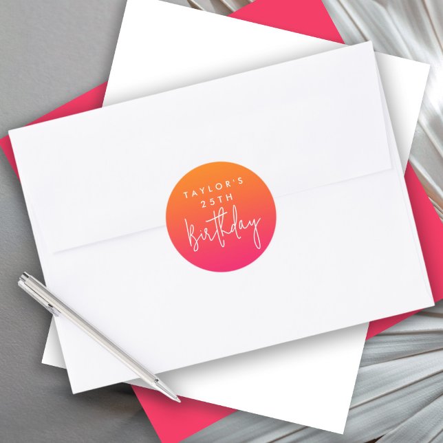 25th Birthday Bold Hot Pink and Orange Ombre Classic Round Sticker (Creator Uploaded)