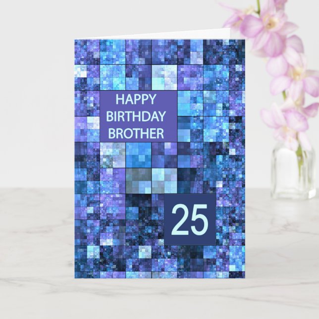 25th Birthday Brother, Blue Squares, Card (Orchid)