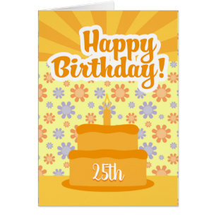 25th Birthday Card With Cake And Flowers