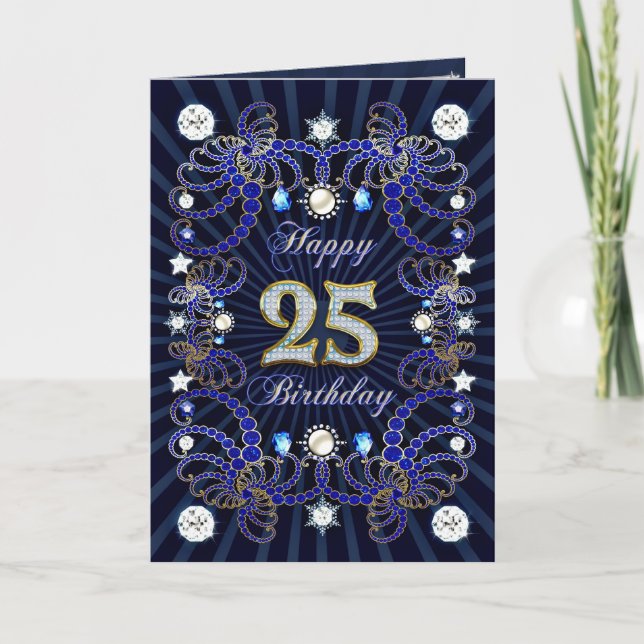 25th birthday card with masses of jewels (Front)