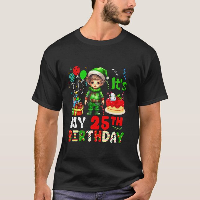 25th Birthday Christmas Cute Elf Proud 25 Years Ol T-Shirt (Front)