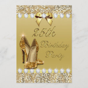 25th Birthday Classy Gold Heels Sequins Diamonds Invitation