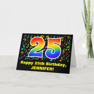 25th Birthday: Colorful Music Symbols & Rainbow 25 Card
