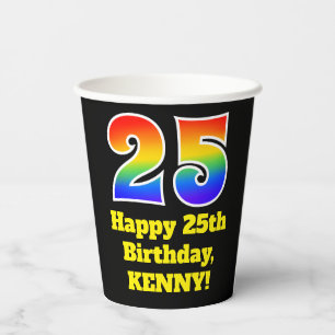 25th Birthday: Colourful, Fun, Exciting, Rainbow 2 Paper Cups