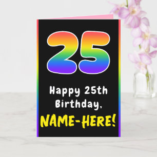 25th Birthday: Colourful Rainbow # 25, Custom Name Card