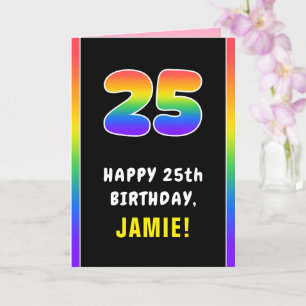 25th Birthday: Colourful Rainbow # 25, Custom Name Card