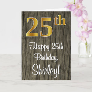 25th Birthday: Elegant Faux Gold Look #, Faux Wood Card