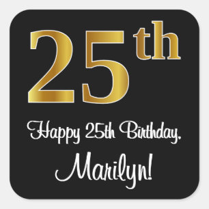 25th Birthday – Elegant Luxurious Faux Gold Look # Square Sticker