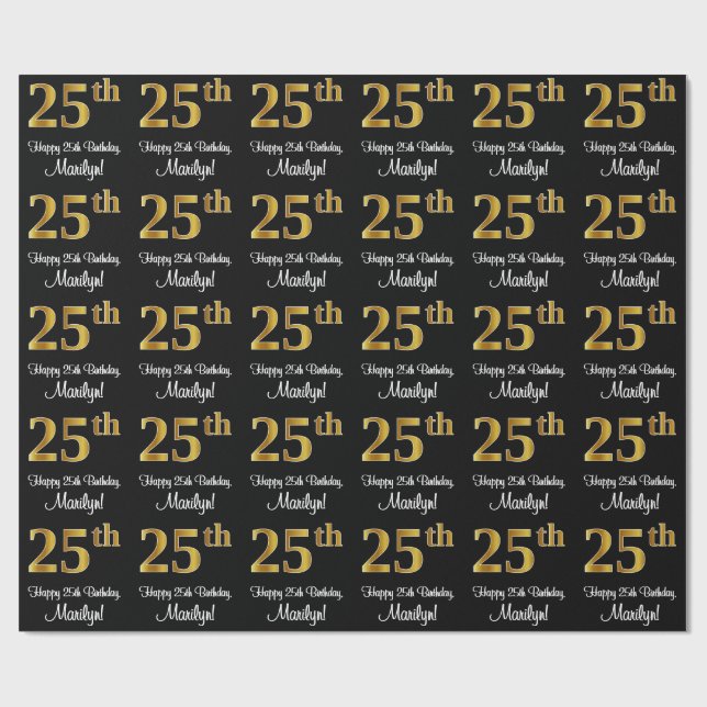 25th Birthday: Elegant Luxurious Faux Gold Look # Wrapping Paper (Flat)