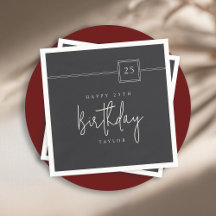 25th Birthday Elegant Minimalist Flat Black