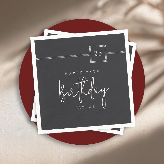 25th Birthday Elegant Minimalist Flat Black Napkin (Creator Uploaded)