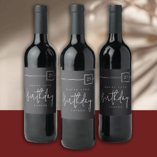 25th Birthday Elegant Minimalist Flat Black Wine Label