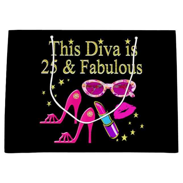 25TH BIRTHDAY FABULOUS DIVA DESIGN LARGE GIFT BAG (Front)