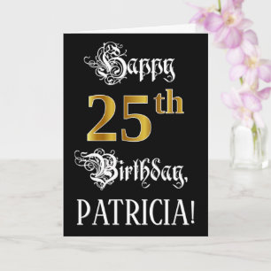 25th Birthday — Fancy Script; Faux Gold Look; Name Card