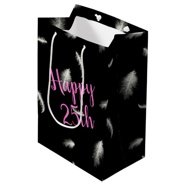 25th Birthday Feathers Medium Gift Bag (Front Angled)