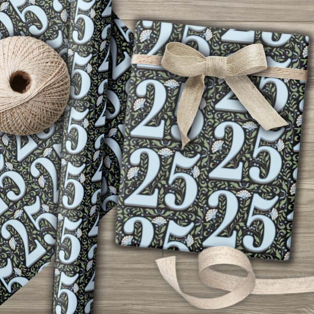 25th Birthday Filigree Floral Typography Wrapping Paper (Creator Uploaded)