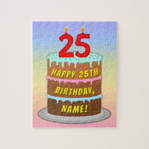 25th Birthday: Fun Cake and Candles + Custom Name Jigsaw Puzzle