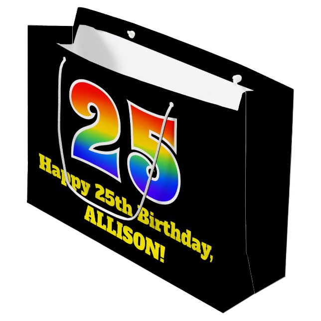 25th Birthday ~ Fun, Colourful, Vibrant, Rainbow 2 Large Gift Bag (Front Angled)