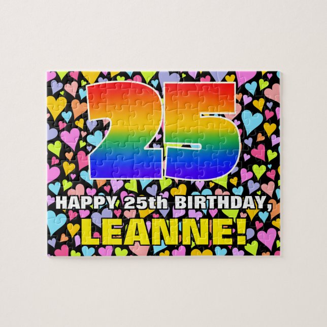 25th Birthday — Fun, Loving Heart Shapes + “25” Jigsaw Puzzle (Horizontal)