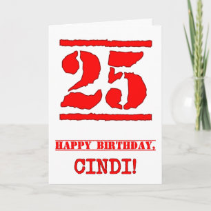 25th Birthday: Fun, Red Rubber Stamp Inspired Look Card