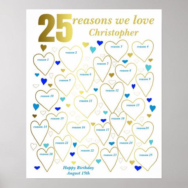 25th Birthday Gift - Reasons We Love You Poster (Front)