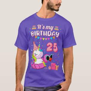 25th Birthday Girl Unicorn Duck Swimming Pool 25 Y T-Shirt