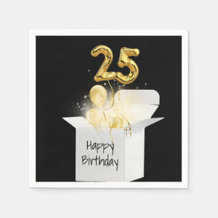 25th Birthday Gold Balloons In White Box     Napkin