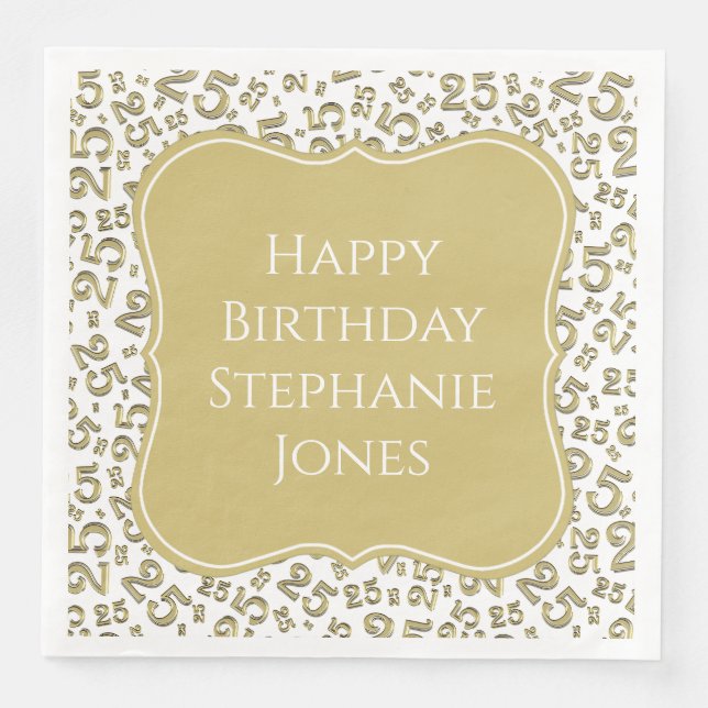 25th Birthday Gold/White Bracket Number Pattern Napkin (Front)