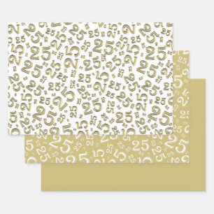 25th Birthday Gold & White Number Pattern 25 Wrapping Paper Sheet