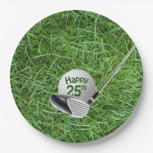 25th Birthday Golf Ball and Club Paper Plate
