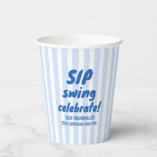 25th Birthday Golf Bold Blue Typography Stripes Paper Cups