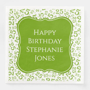 25th Birthday Green Random Number Pattern 25 Napkin
