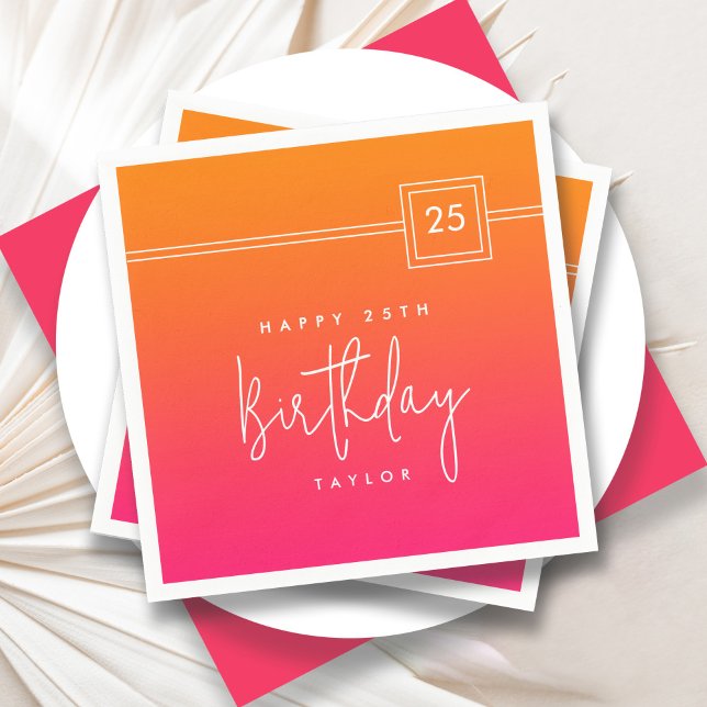 25th Birthday Hot Pink Orange Colourful  Napkin (Creator Uploaded)