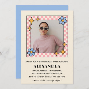 25th birthday invitation Retro Groovy Blue Flowers