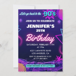 25TH birthday invitations Back To The 90s Party