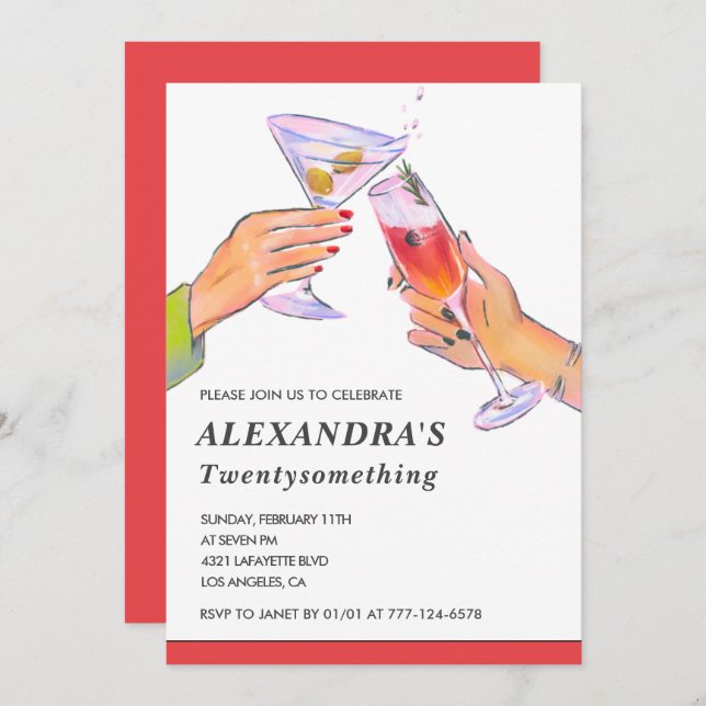 25th birthday invitations Cocktail Fun Party (Front/Back)