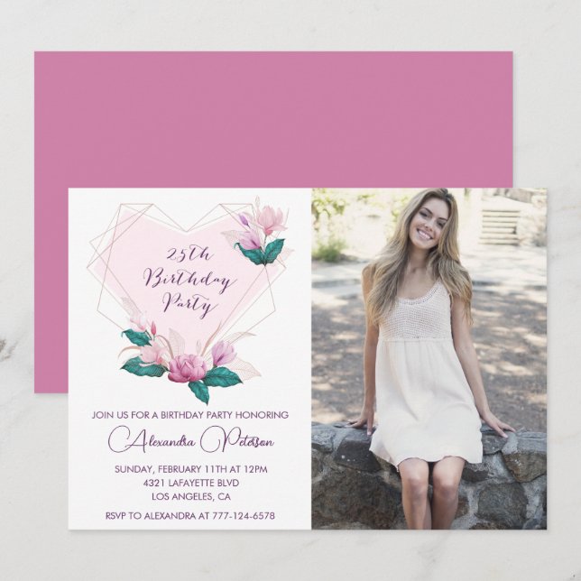 25th birthday invitations Elegant Boho Photo (Front/Back)