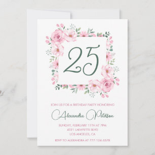 25th birthday invitations Floral Elegant Pink
