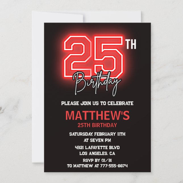 25th birthday invitations Men birthday (Front)