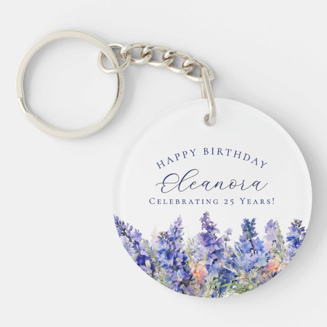25th Birthday July Birth Flower Gift Custom Key Ring (Front)