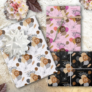 25th Birthday Leopard Tiger Animal Print Balloons  Wrapping Paper Sheet