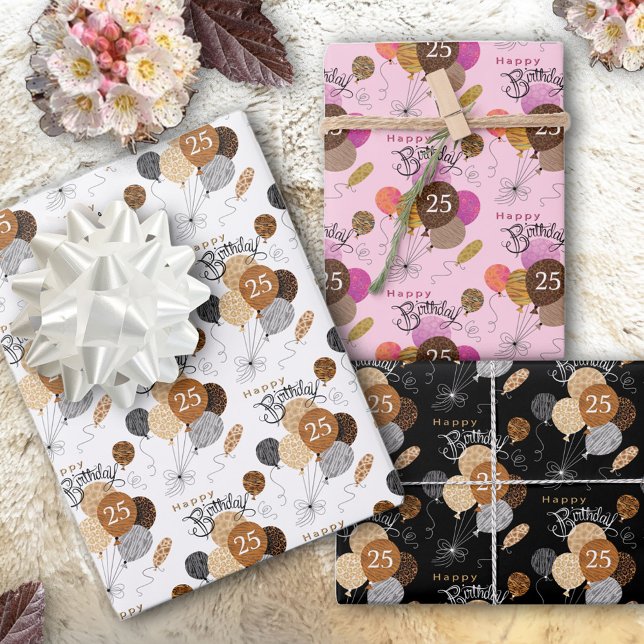 25th Birthday Leopard Tiger Animal Print Balloons  Wrapping Paper Sheet (Creator Uploaded)