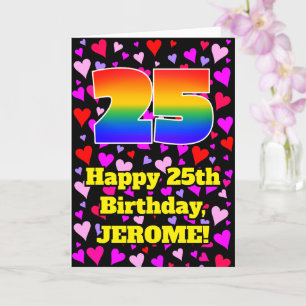 25th Birthday: Loving Hearts Pattern, Rainbow # 25 Card
