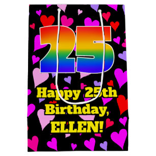 25th Birthday: Loving Hearts Pattern, Rainbow # 25 Medium Gift Bag
