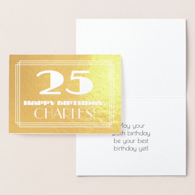 25th Birthday: Name + Art Deco Inspired Look "25" Foil Card (Display)