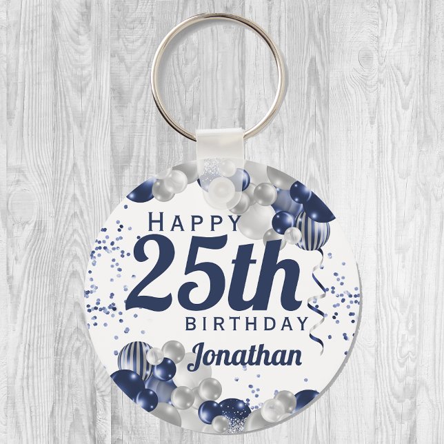 25th Birthday Navy Blue Balloons Key Ring (Creator Uploaded)