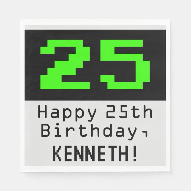 25th Birthday - Nerdy / Geeky Style "25" & Name Napkin (Front)